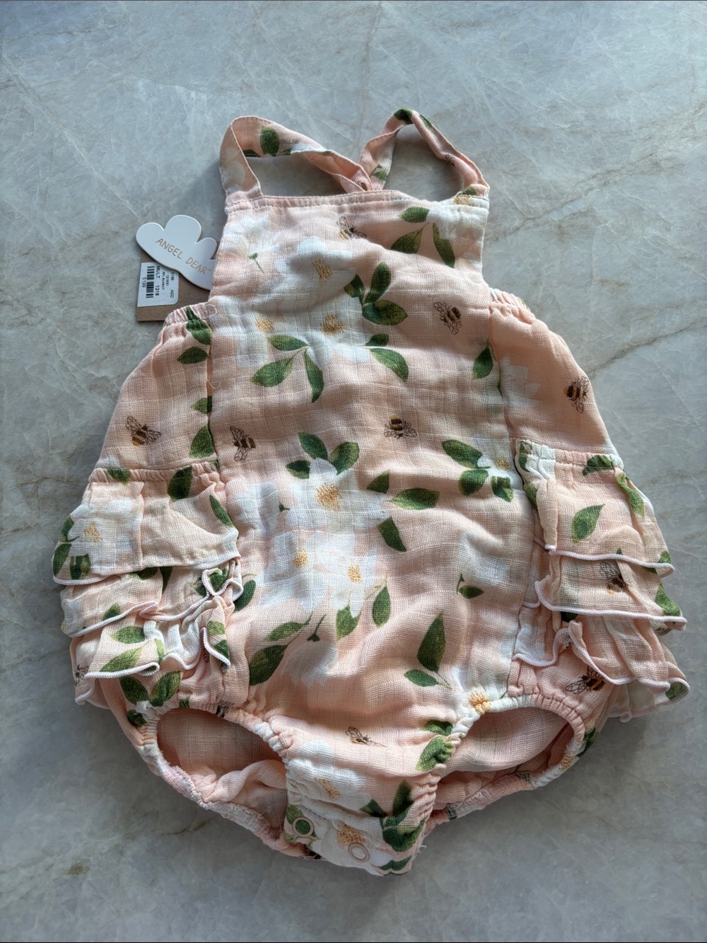 Angel Dear Peach Floral Ruffle Baby Romper